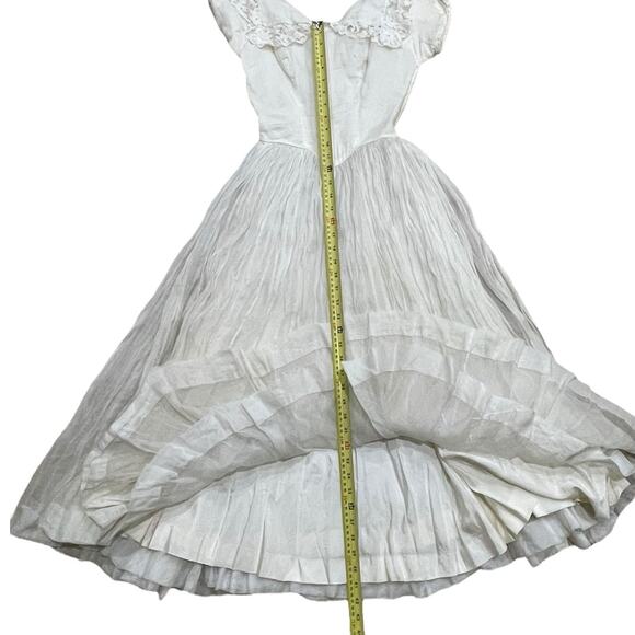 Vintage Wedding Dress Tea Length Lace Collar Short Sleeve Cottage Fairy Handmade - Picture 13 of 13